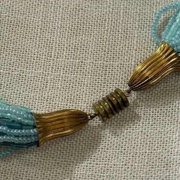 Vintage multi strand glass bead necklace in a soft aqua turquoise tone layers - Picture 4 of 4